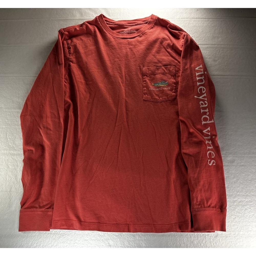 Vineyard‎ Vines Shirt Mens Small Peach Red Mahi Christmas Long Sleeve Pocket Tee